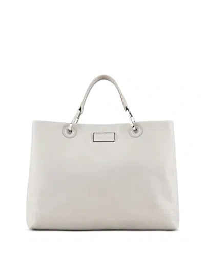 Shop Emporio Armani Asv Medium Myea Leather Shopper Bag In Grey