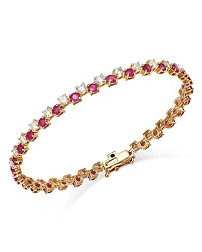 Shop Bloomingdale's Ruby & Diamond Tennis Bracelet In 14k Yellow Gold In Pink