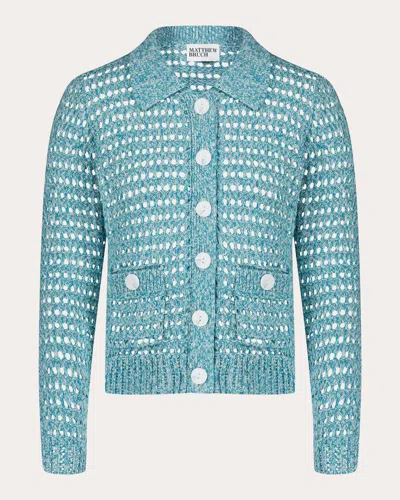Shop Matthew Bruch Women's Knit Mesh Cardigan In Blue