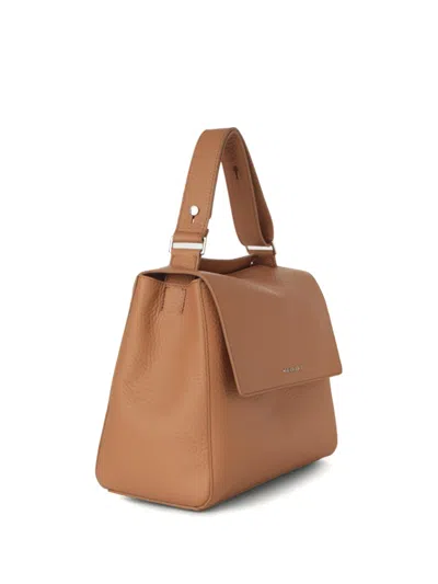 Shop Orciani Sveva Soft Medium Almond Leather Bag With Shoulder Strap In Mandorla