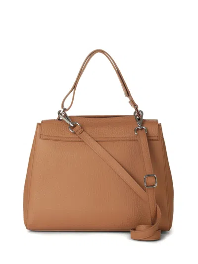 Shop Orciani Sveva Soft Medium Almond Leather Bag With Shoulder Strap In Mandorla
