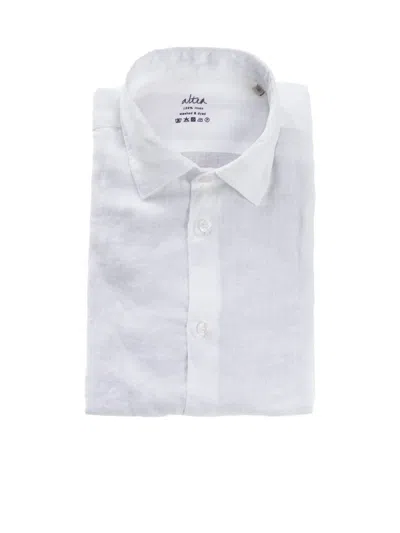 Shop Altea Slim Fit Linen Shirt In Bianco Ottico