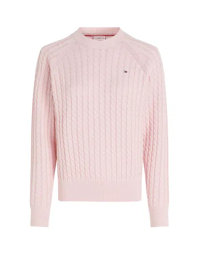 Shop Tommy Hilfiger Pink Relaxed-fit Sweater In Woven Knit In Whimsy Pink