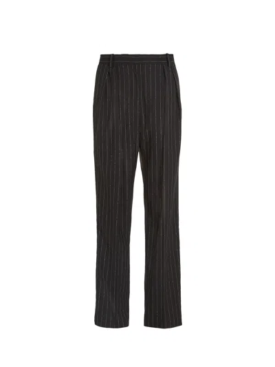 Shop Tommy Hilfiger Relaxed Fit Straight Pinstriped Trousers In Black Stripe