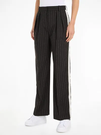 Shop Tommy Hilfiger Relaxed Fit Straight Pinstriped Trousers In Black Stripe
