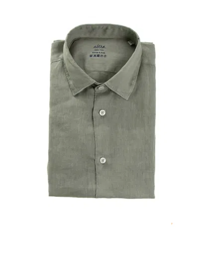 Shop Altea Slim Fit Linen Shirt In Verde