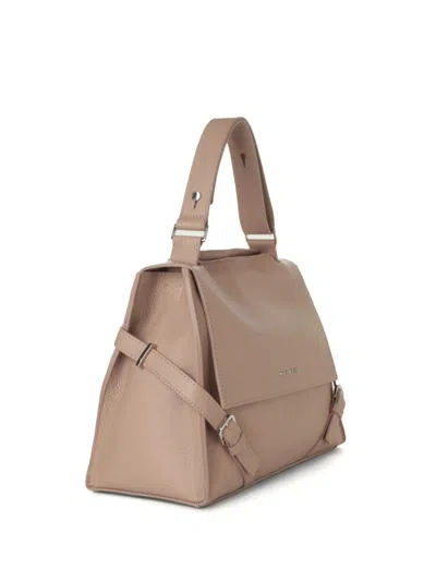 Shop Orciani Sveva Sense Medium Gray Leather Bag With Shoulder Strap In Rosa Antico