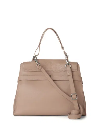 Shop Orciani Sveva Sense Medium Gray Leather Bag With Shoulder Strap In Rosa Antico
