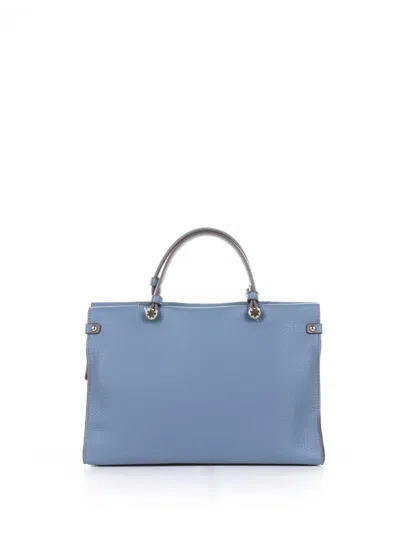 Shop Ermanno Scervino Petra Small Light Blue Leather Handmade Tote Bag In Azzurro