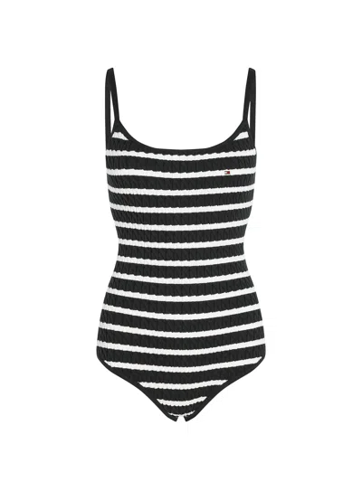 Shop Tommy Hilfiger Striped One-piece Swimsuit In Breton Stp/desert Sky/ecru