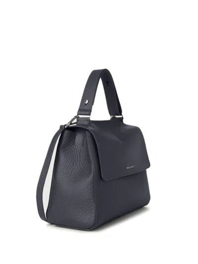 Shop Orciani Sveva Soft Medium Navy Blue Leather Bag With Shoulder Strap