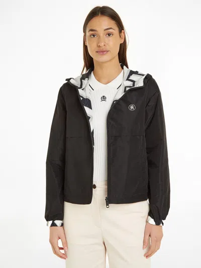 Shop Tommy Hilfiger Reversible Jacket With Hood In Bevelled Monogram/black Oversi
