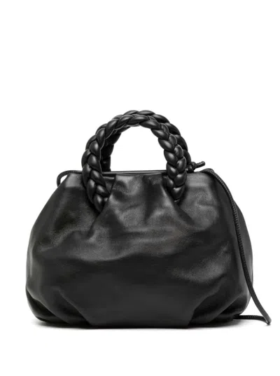 Shop Hereu Bombon M Black Handbag With Braided Handles In Shiny Leather Woman