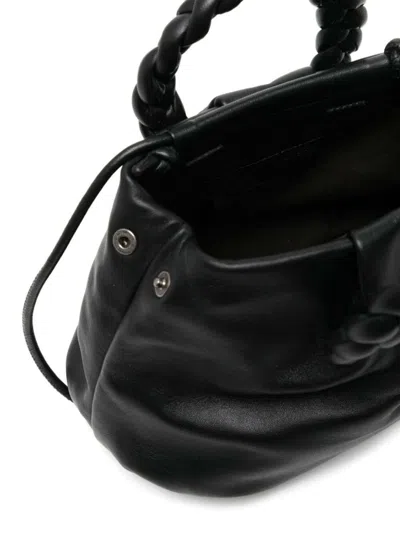 Shop Hereu Bombon M Black Handbag With Braided Handles In Shiny Leather Woman
