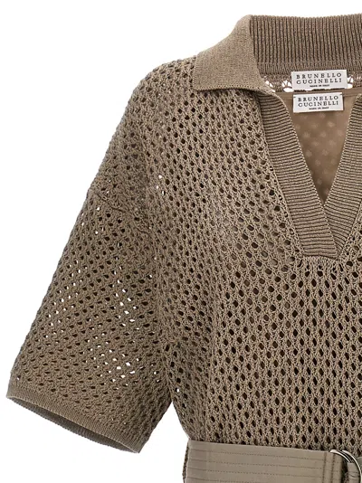 Shop Brunello Cucinelli Knitted Midi Dress In Dove Grey
