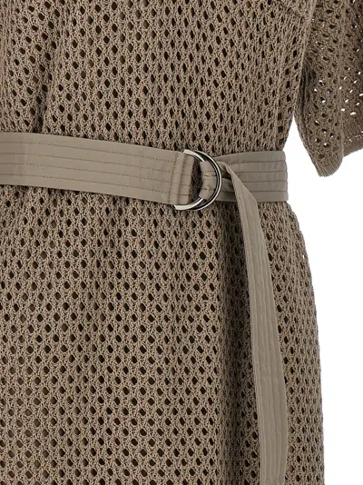 Shop Brunello Cucinelli Knitted Midi Dress In Dove Grey