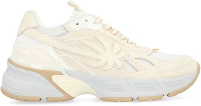 Shop Palm Angels Leather And Fabric Low-top Sneakers In Beige