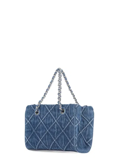 Shop Tory Burch Fleming Soft Denim Mini Bag In Blue