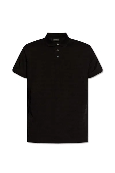 Shop Emporio Armani Monogrammed Polo Shirt In Black