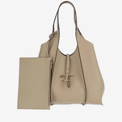 Shop Tod's T Timeless Medium Leather Hobo Bag In Natural