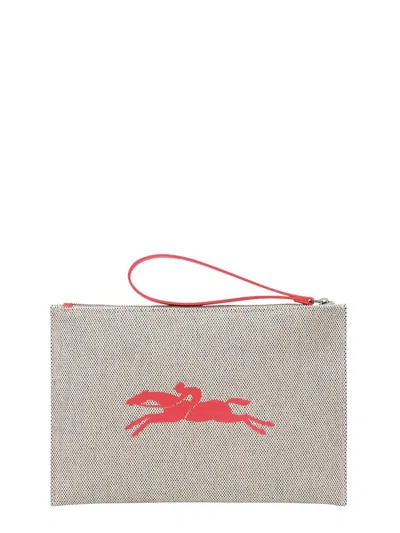 Shop Longchamp Logo Print Zipped Clutch Bag In Coral