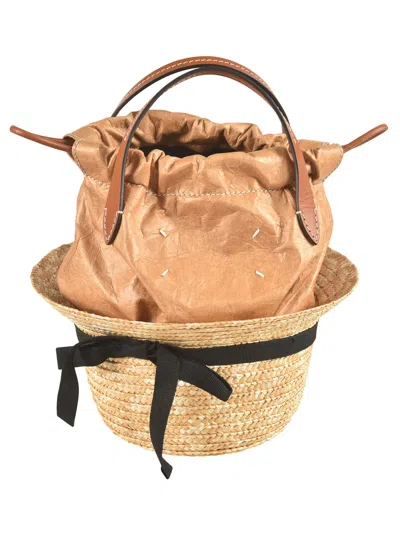 Shop Maison Margiela Weaved Hat Detail Drawstringed Bucket Bag In Ha310