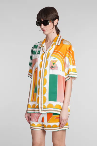 Shop Casablanca Shirt In Orange Silk