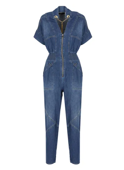 Shop Elisabetta Franchi Cotton Denim Jumpsuit In Blue