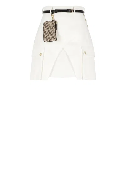Shop Elisabetta Franchi Cotton Miniskirt In Ivory