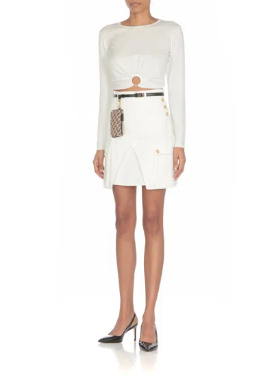 Shop Elisabetta Franchi Cotton Miniskirt In Ivory