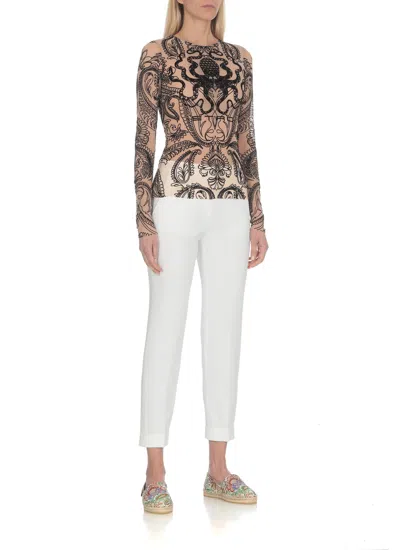 Shop Etro Tulle Top With Print In Beige
