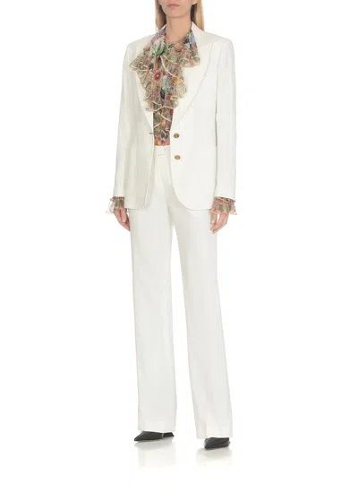 Shop Etro Logoed Buttons Blazer In Ivory