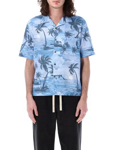 Shop Palm Angels Sunset Bowling Shirt In Light Blue