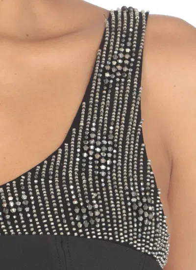 Shop Elisabetta Franchi Short Dress With Beads In Black