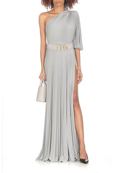 Shop Elisabetta Franchi One-shoulder Lurex Dress In Silver