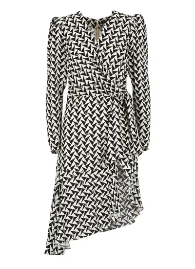 Shop Elisabetta Franchi Viscose Dress With Asymmetric Skirt In Black