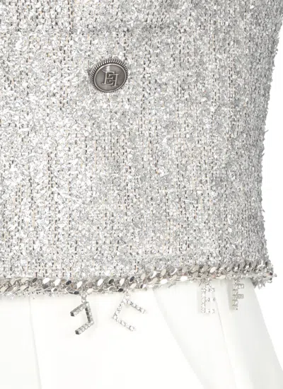 Shop Elisabetta Franchi Tweed Lurex Blazer In Silver