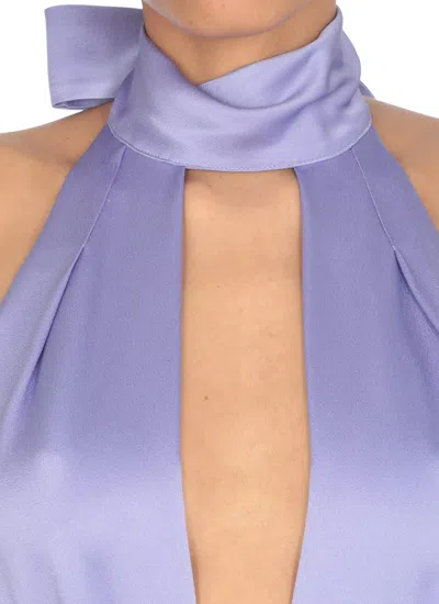 Shop Elisabetta Franchi Satin Dress With Asymmetric Skirt In Purple