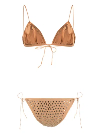Shop Oseree Sand Stone Gem Bikini In Brown