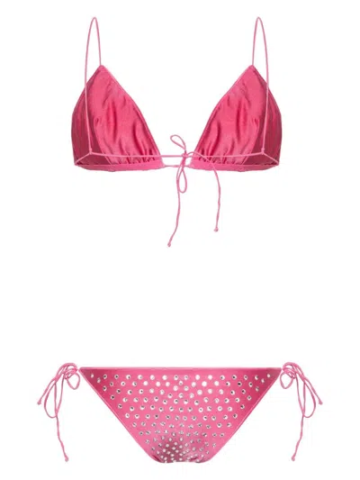 Shop Oseree Flamingo Gem Bikini In Pink