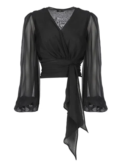 Shop Elisabetta Franchi Voile Silk Shirt In Black