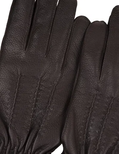 Shop Orciani Drummed Gloves In Dark Brown Leather