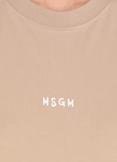 Shop Msgm T-shirt With Logo In Beige