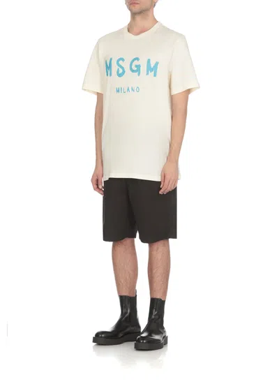 Shop Msgm T-shirt With Logo In Ivory