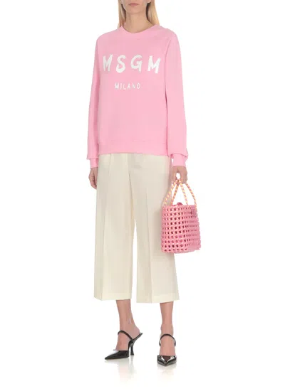 Shop Msgm Sweatshirt With Logo In Pink