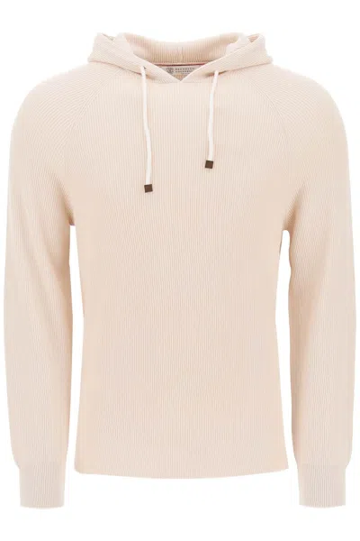 Shop Brunello Cucinelli Knitted Hoodie In Corda Panama (beige)