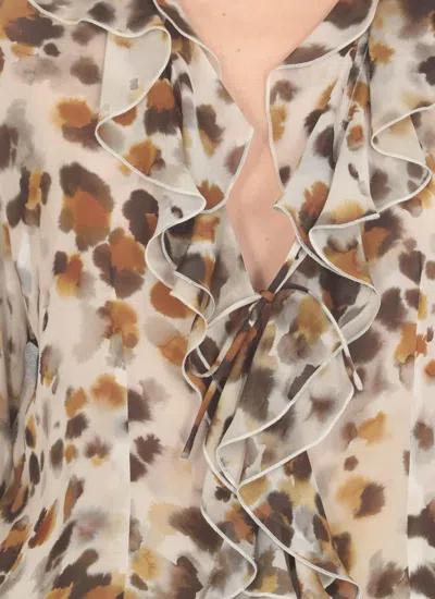 Shop Msgm Watercolour Leopard Blouse Shirt In Beige