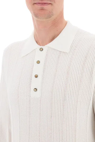 Shop Brunello Cucinelli Long-sleeved Knitted Polo Shirt In Panama (white)