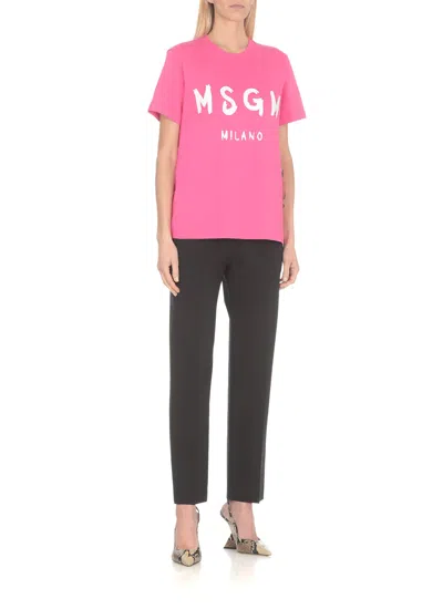 Shop Msgm T-shirt With Logo In Fuchsia