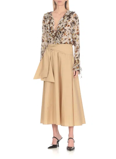 Shop Msgm Cotton Skirt In Beige